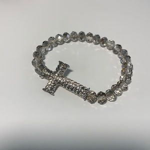 Silver Bead Cross Bracelet